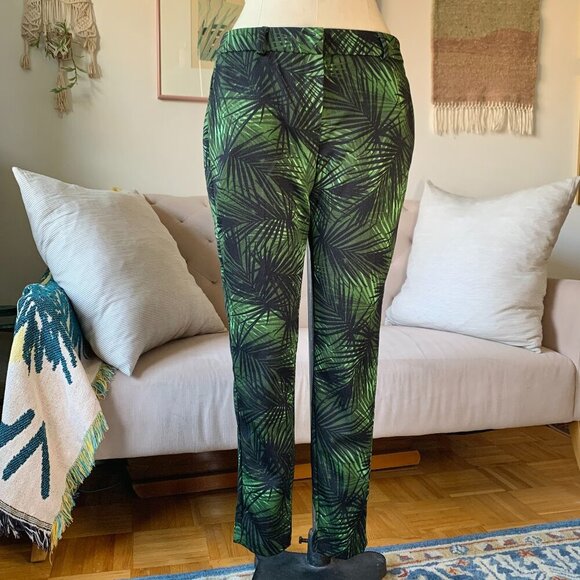 Dorothy Perkins Green Black Leaf Print Slim Trouser Dress Pants Resort Corpcore - Picture 2 of 16